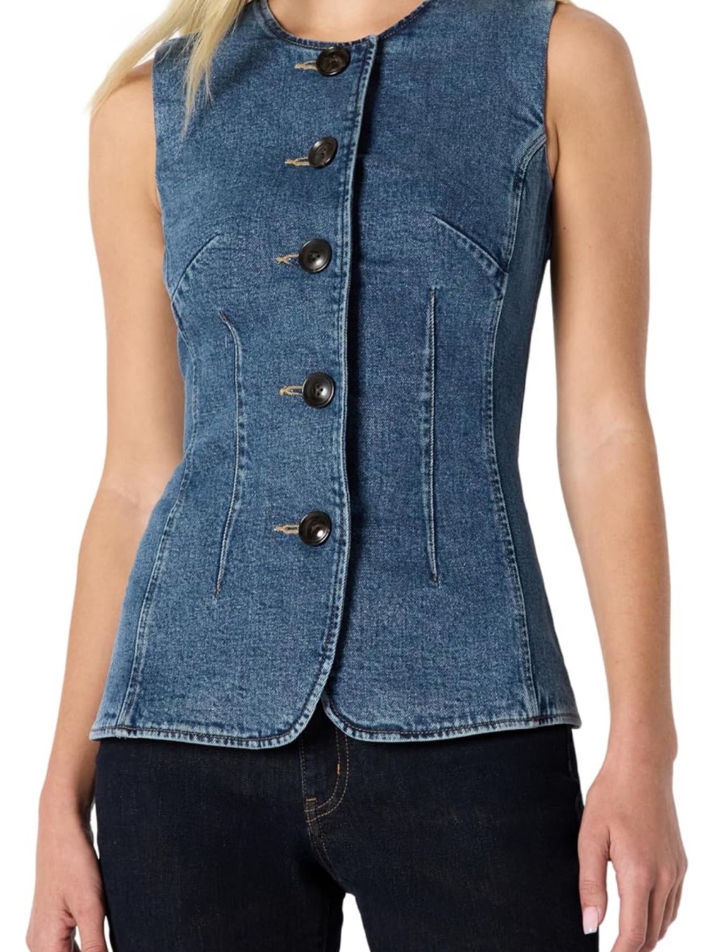 Amazon Sleeveless Denim Vest in Medium Blue